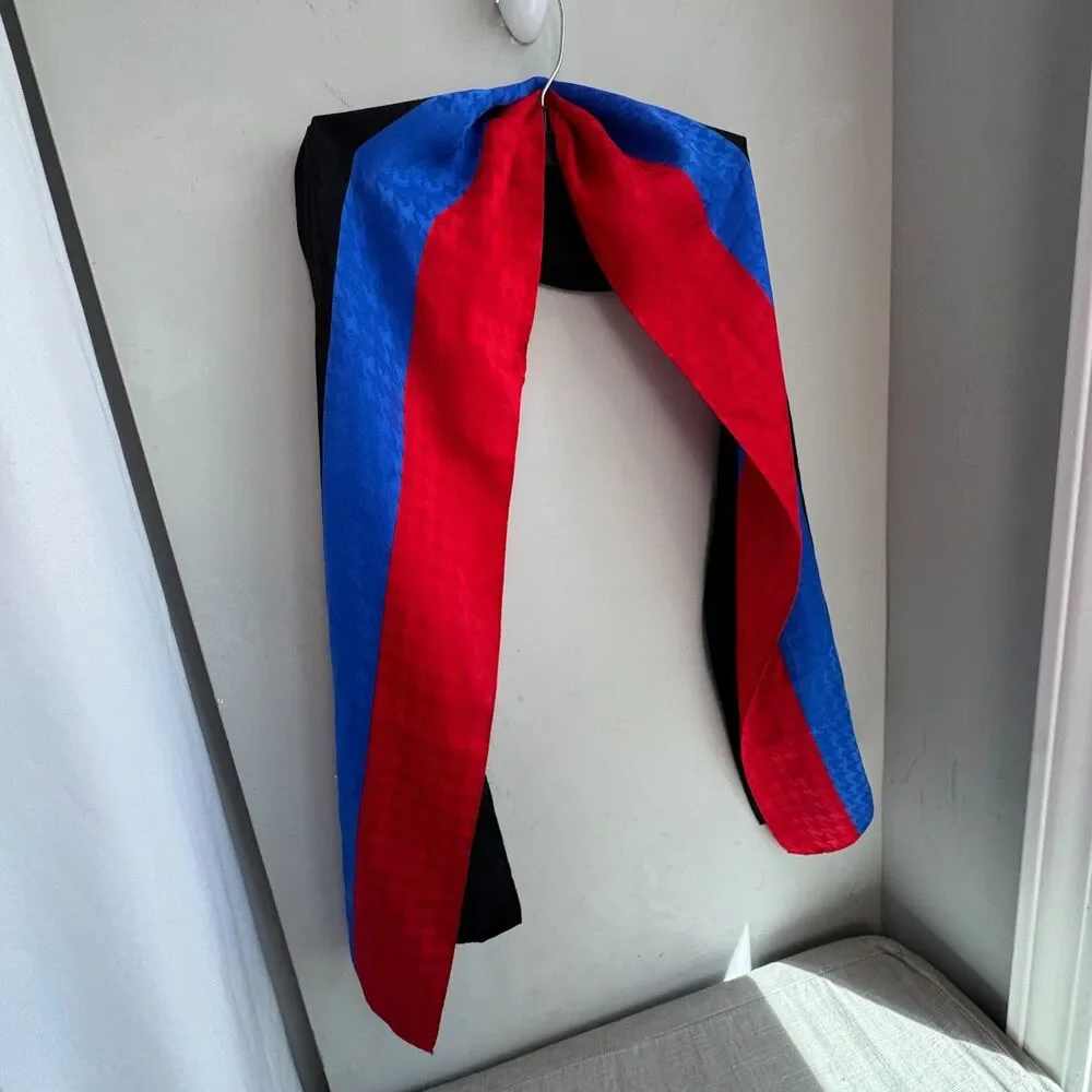 Vintage Bill Blass Silk Scarf Blue Black Red Houndstooth Colorblock 60